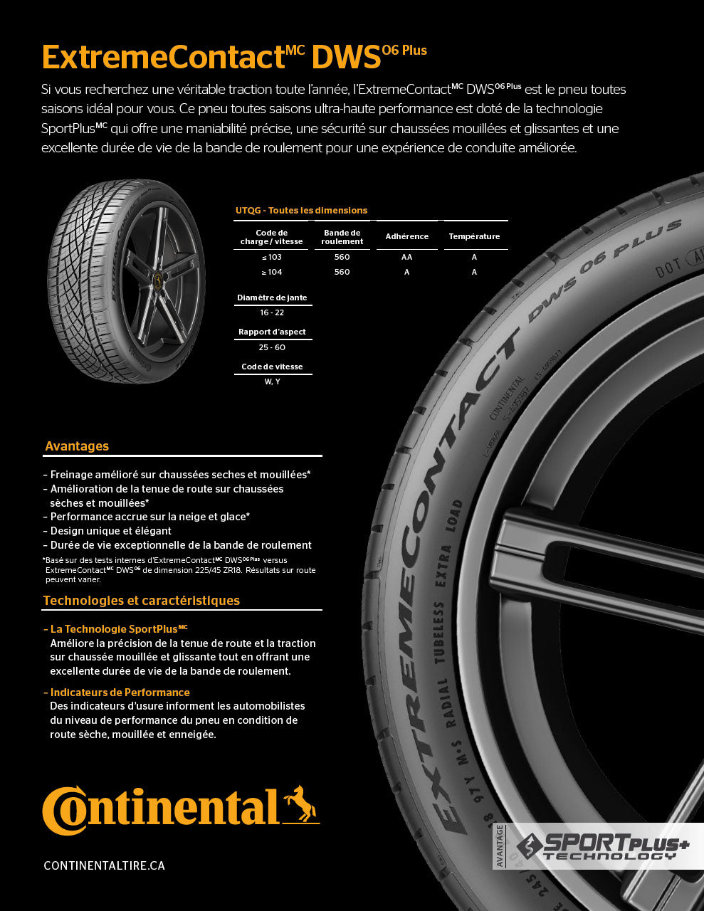 Continental ExtremeContact DWS06 Plus — technical sell sheet