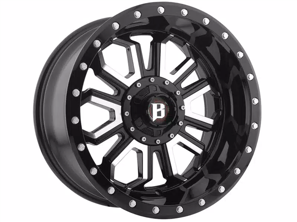 BALLISTIC 967 24X14 8X170+8X180 -81 CB125.2 GLOSS BLACK MACHINED W/SILVER BOLTS