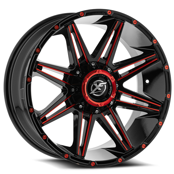 XF OFF-ROAD XF-220 22X10 5X114.3+5X127 -24 CB78.1 GLOSS BLACK+RED MILLED+RED MILLED DOTS