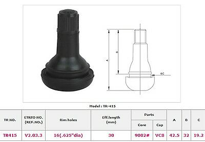 TR415 BLACK RUBBER VALVE STEMS HOLE .625"  "FAT" (LENGHT 1.25") ***50 PER BAG***