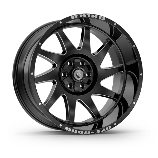 RHINO OFF ROAD/ BRUT 22X12 5X127+5X139.7 -44 CB 87.1 GLOSS BLACK MILLING CLEAR COAT