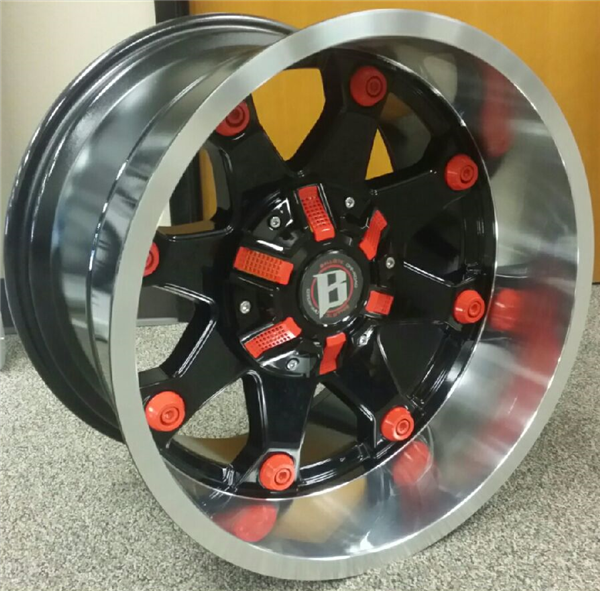 5X127+5X139.7-44 CB 87.1 GBLM-RD  GLOSS BLACK MACHINE LIP W/ RED ACC [WMP4] ***NW***