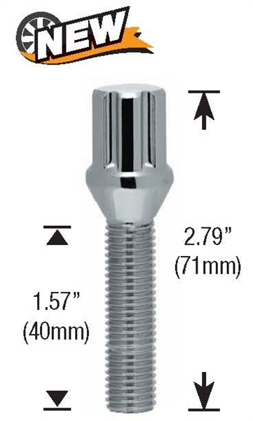 15X1.25 SPLINE LUG BOLT 1.97" (40MM LONG)  [25 PCS BOX]