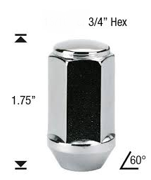 9/16" CLOSED BULGE ACORN LUG NUT 1.75" L 3/4" HEX  [40 PCS BOX]