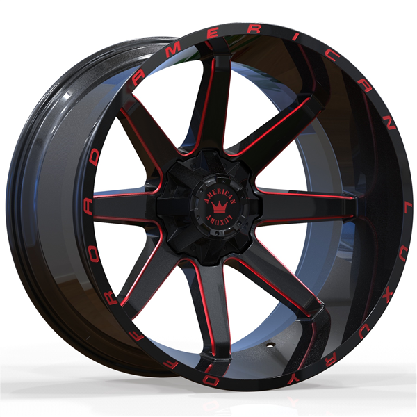 6X135+6X139.7-51 CB 106.1 M19M12B+R1 GLOSS BLACK MILLED RED