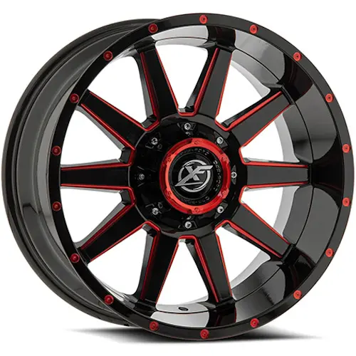 XF OFF-ROAD XF-219 20X10 5X127+5X139.7 -12 CB78.1 GLOSS BLACK+RED MILLED+RED DOTS