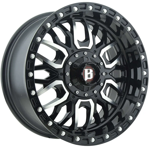 BALLISTIC 969 22X12 8X165.1+8X170  -50 CB 125.20 GLOSS BLACK MACHINED W/SILVER BOLTS
