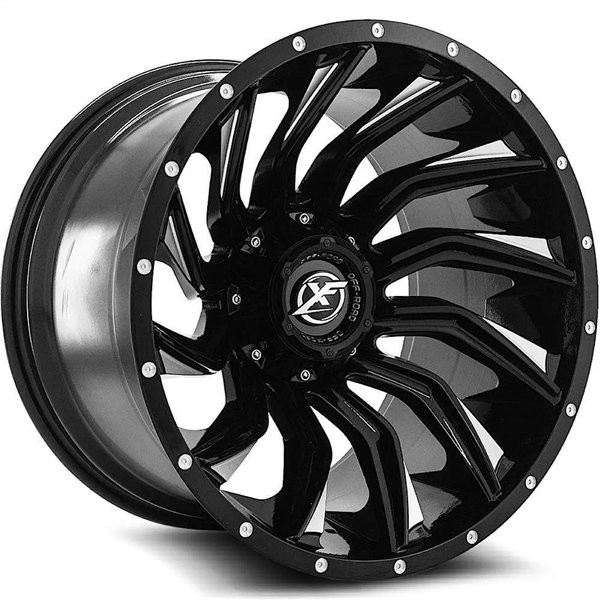 XF OFF-ROAD XF-224 26X14 6X135 6X139.7 -76 CB 108 GLOSS BLACK MILLED AND MILLED DOTS