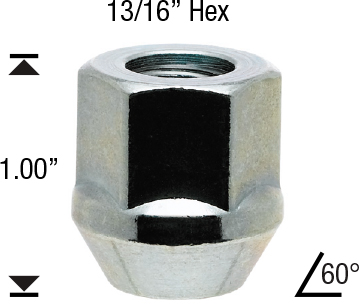 1/2X20 OPEN LUG NUT BULGE 13/16" HEX [50 PCS BOX]