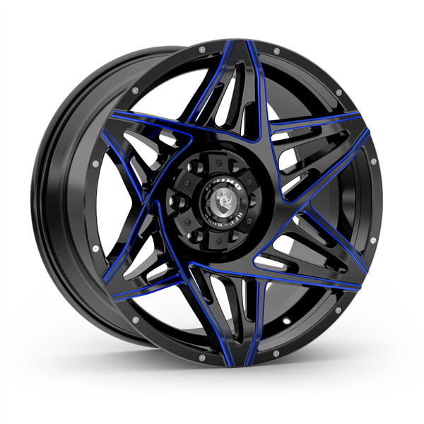 6X135+6X139.7 -12 CB 106.1 GLOSS BLACK MILLING WINDOW BLUE CLEAR COAT