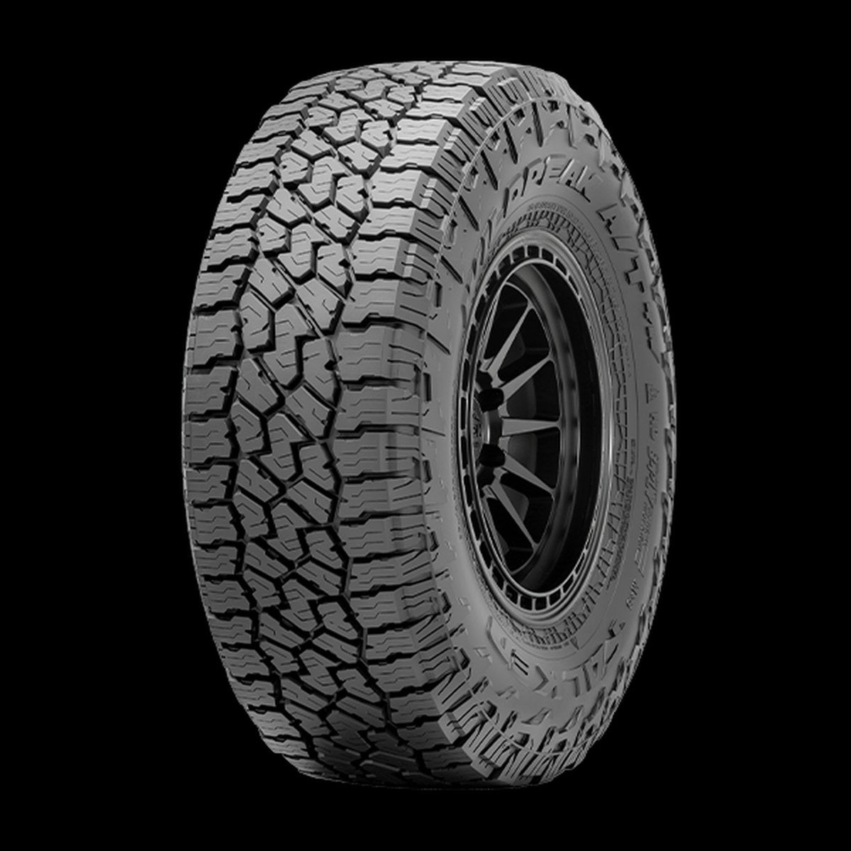 Falken Wildpeak A/T4W all-terrain tire, three-quarter view showing staggered shoulder blocks