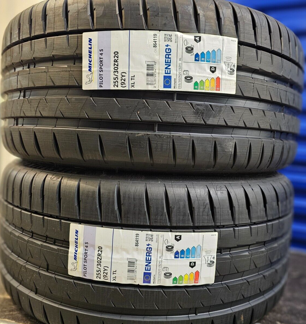 Pair of Michelin Pilot Sport 4S tires with product labels