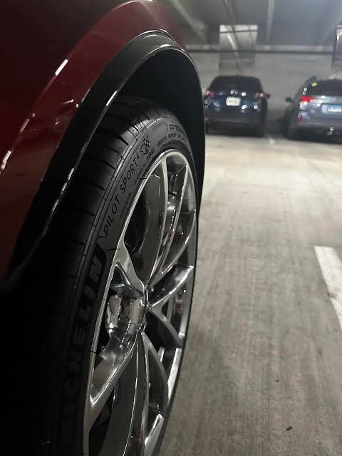 MICHELIN Pilot Sport 4 S fitted to a red car on polished multi-spoke wheels